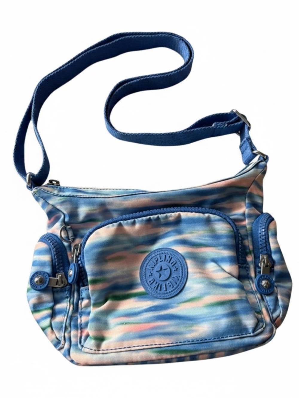 Kipling Blue Multi-Color Striped Crossbody Bag